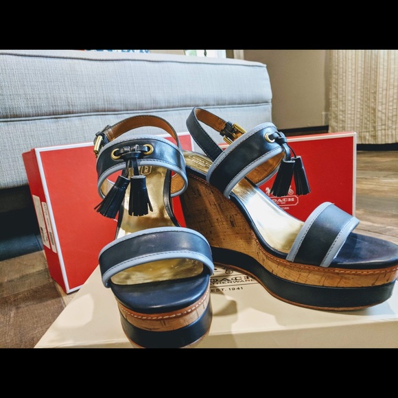 coach cross band high wedge sandal